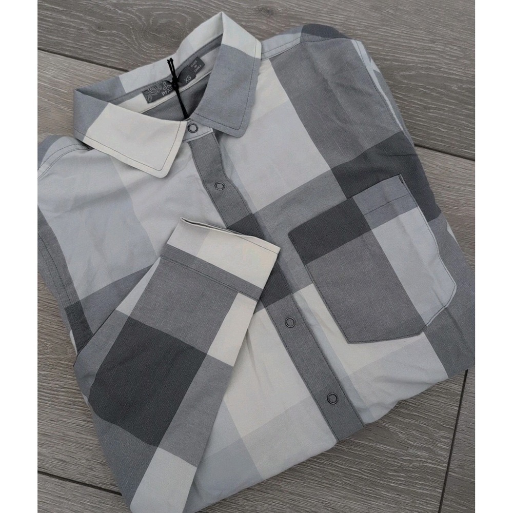 PrAna Wildsee Plaid Snap‎ Front Long Sleeve Shirt Top Womens Size XS Gray NWT